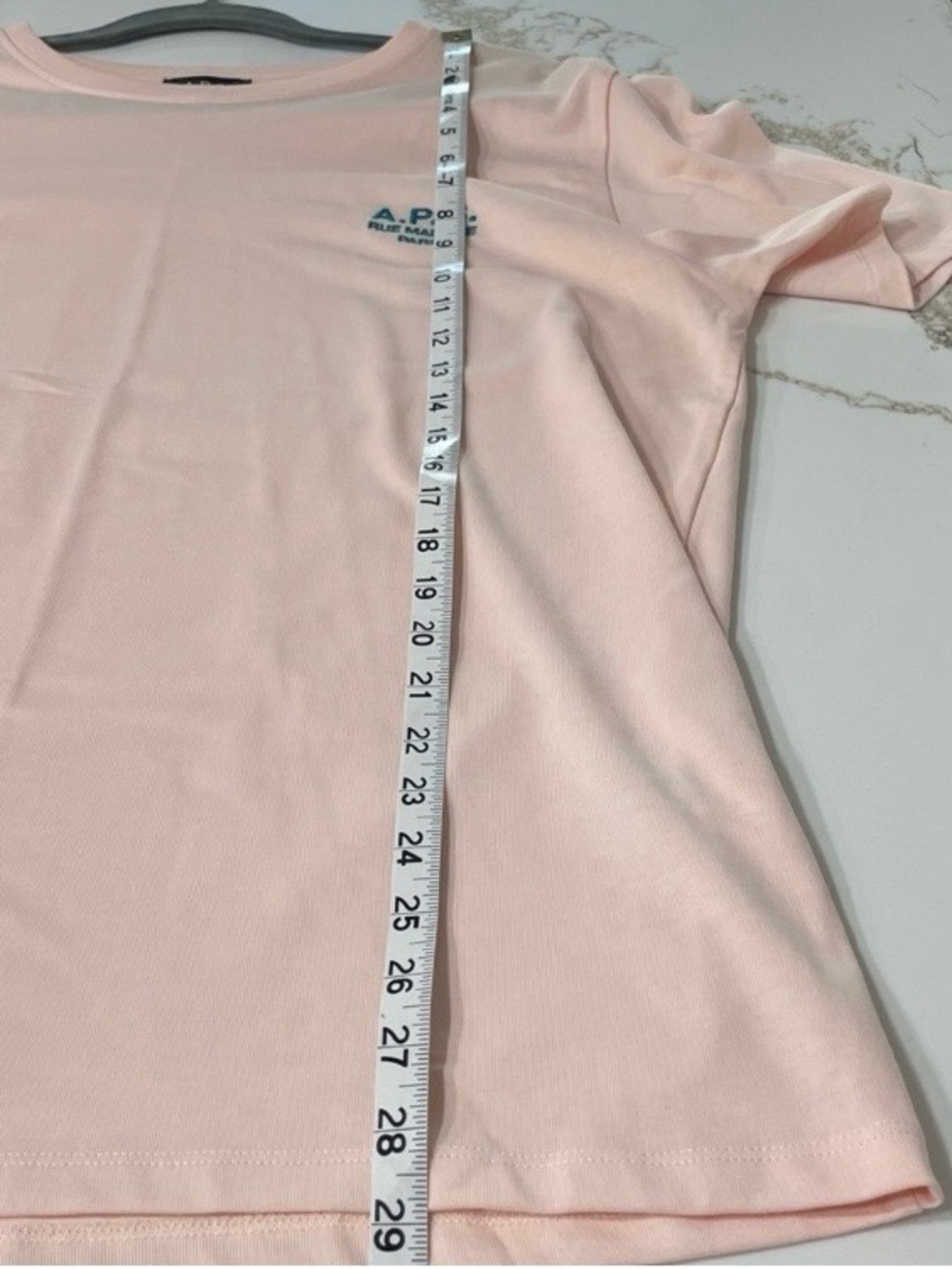 A.P.C. Short-Sleeve Crewneck T-Shirt in Pale Peach / Pink with Small Blue Logo - Picture 6 of 9
